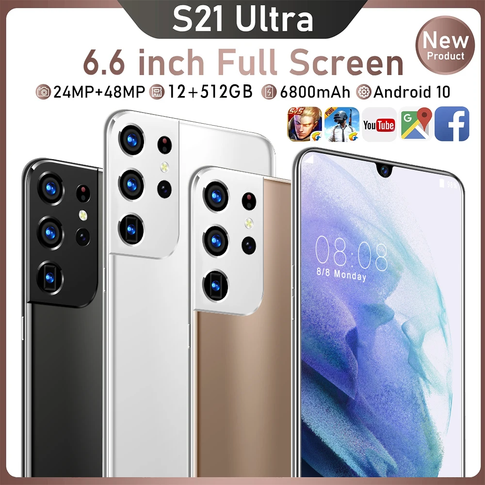 

New Arrival S21 Ultra Fingerprint Face Unlock 6.6 Inch Full Screen 8+256GB Mobile Phone 6800mAh Andriod 10 24+48MP Smart Phones