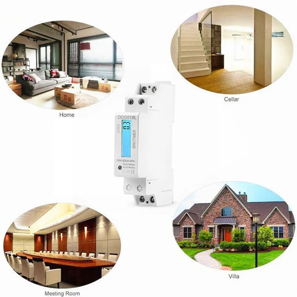 Single Phase LCD Backlit Wattmeter Power Consumption Watt Energy Meter KWh AC 230V 50Hz 110V 60Hz Electric Din Rail Mount