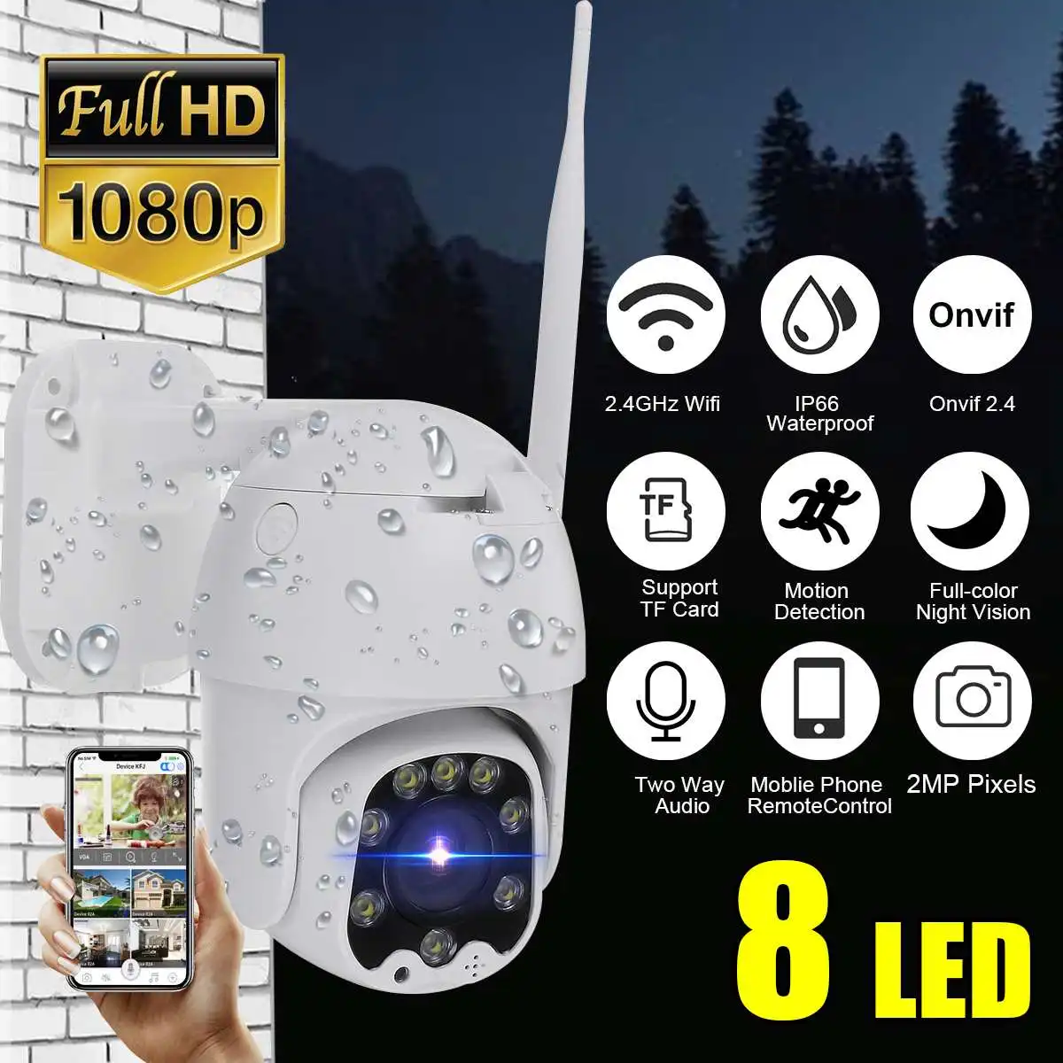 

Водонепроницаемая IP-камера с функцией ночного видения, HD 1080P, Wi-Fi, 20X зум, поворот на 355 °, IP66