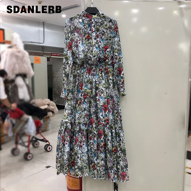 

2021 Autumn Two Piece Set New National Fashion Retro Elegant Suit Women Print Long Sleeve Shirt Vintage Blouse Mid-length Skirt