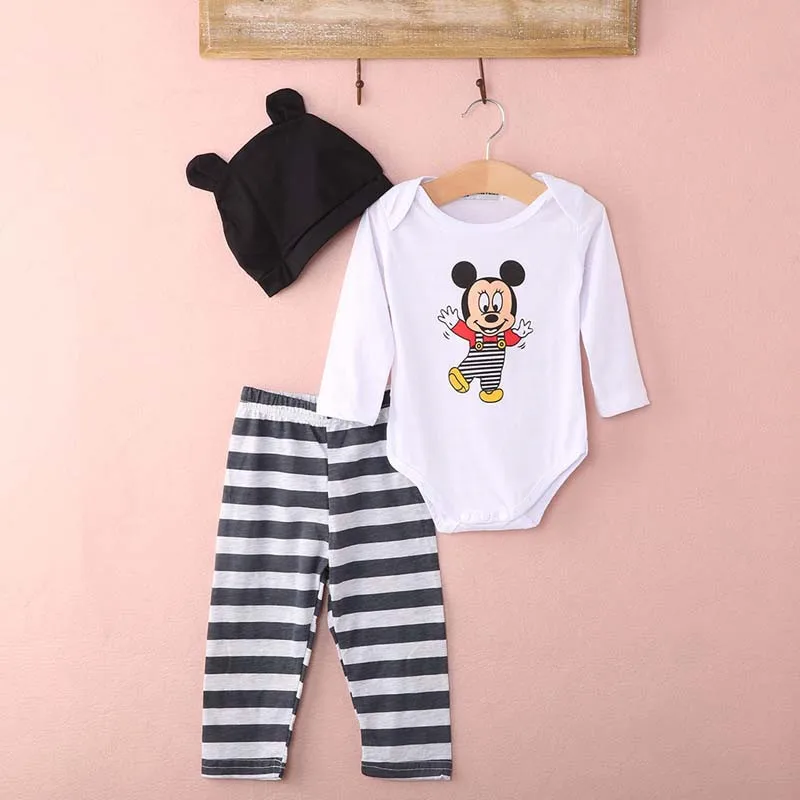 2019 Newborn Baby Kids Romper Micky Mouse Minnie Cartoon Outfits Girl Clothes Boy 3-Piece Tops+Pants+Hats 0-24 Months | Детская одежда