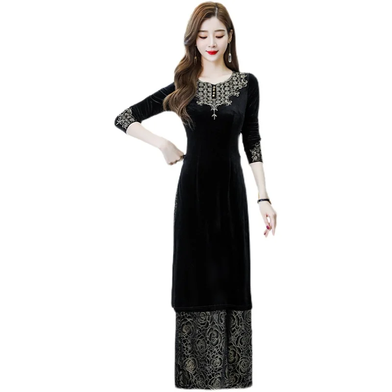 2021 aodai Улучшенный вьетнамский Чонсам стиль набор с китайской вышивкой