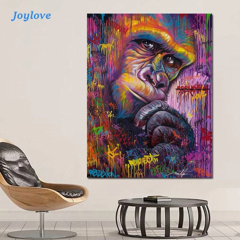 JOYLOVE животные холст живопись Горилла граффити искусство печать на стене постер