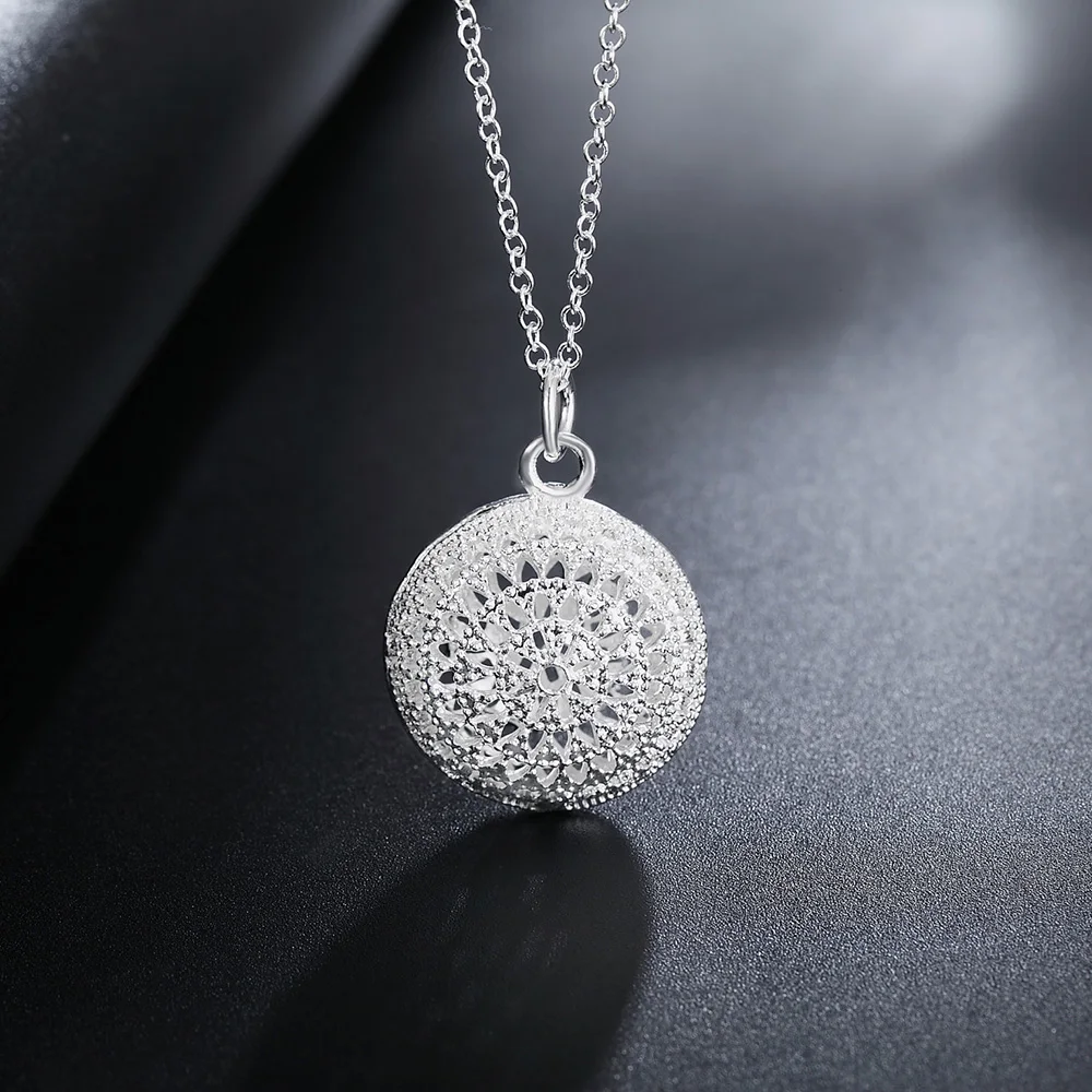 

925 Sterling Silver Necklace Pendant Lucky Vintage High Quality Choker Link Chain Bohemia Round Hollow Girl Charm Jewelry Gift