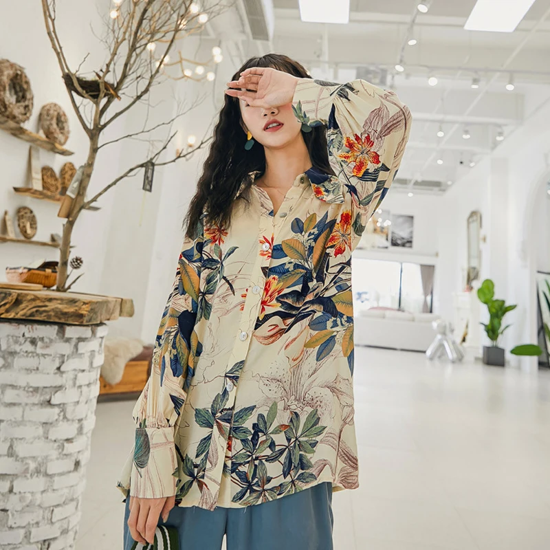 2019 женская шифоновая блуза с длинными рукавами в стиле Харадзюку гавайским