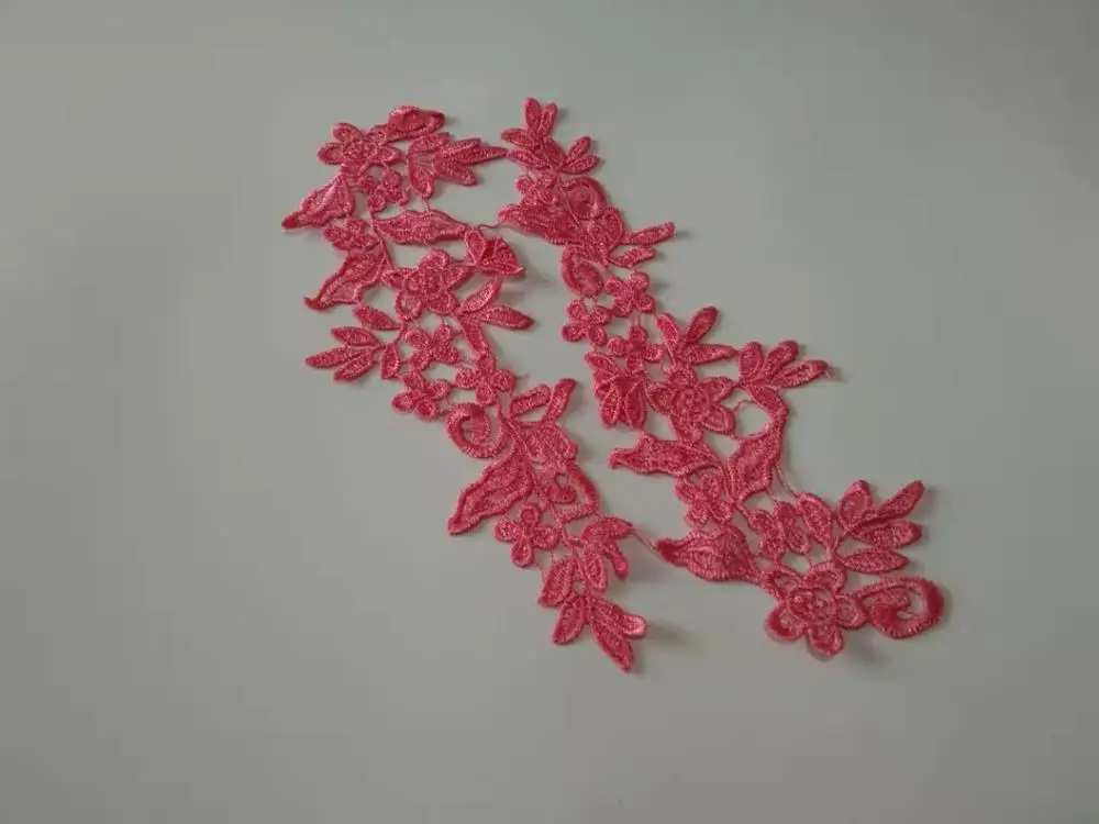 watermelon red Заводская цена! 2 зеркальные пары, 16 цветов, Новое поступление, Кружевная аппликация, цветок, швейная отделка, свадебное украшение, 25X8,5 см, BD0258 - Цвет: watermelon red