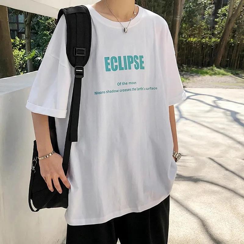 

Korean Style Tshirts Harajuku Lucky Printed Short Sleeve T shirts 2021 New Men's T-Shirts Summer Hip Hop Casual Tops Streetwear