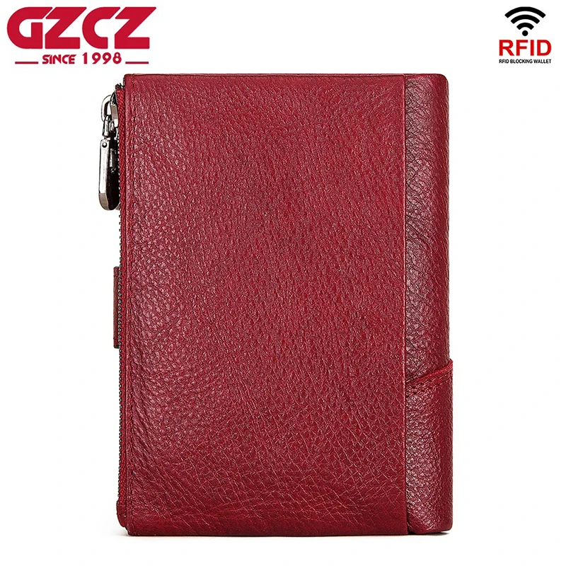 GZCZ Rfid кошелек из натуральной кожи для мужчин Crazy Horse кошельки короткий кошелек для монет мужская сумка для денег дизайнерский мини красный Walet качество