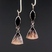 newfangled vintage silver agate triangle dangle earrings for women fashion geometric black eye drop earrings jewelry wholesale