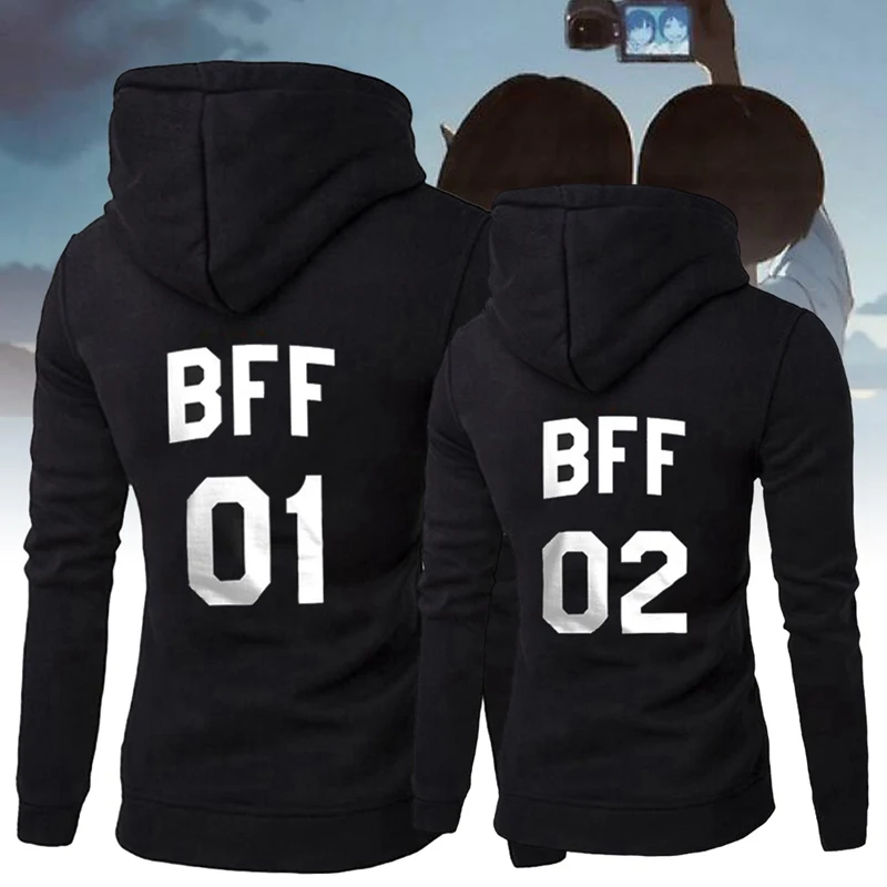 Bff 01 02 толстовка с буквенным принтом лучший друг Толстовка для женщин с длинным рукавом Толстовка с капюшоном Harajuku пуловер