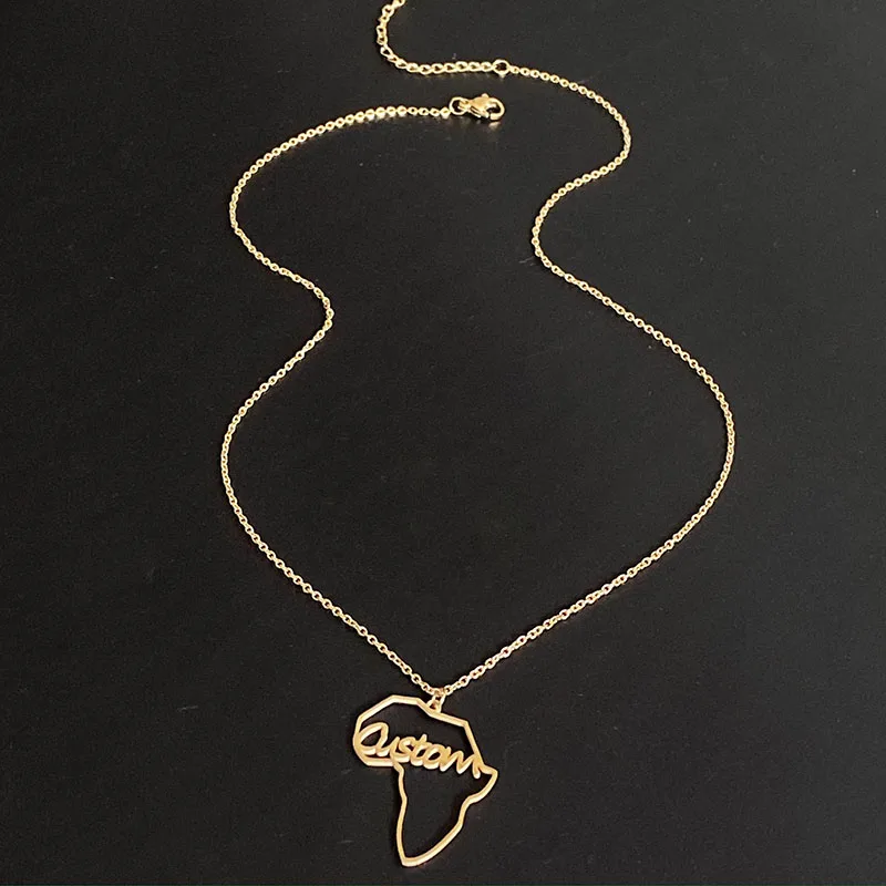 Ожерелья с именем на заказ Карта Африки женские ожерелья золотого цвета из