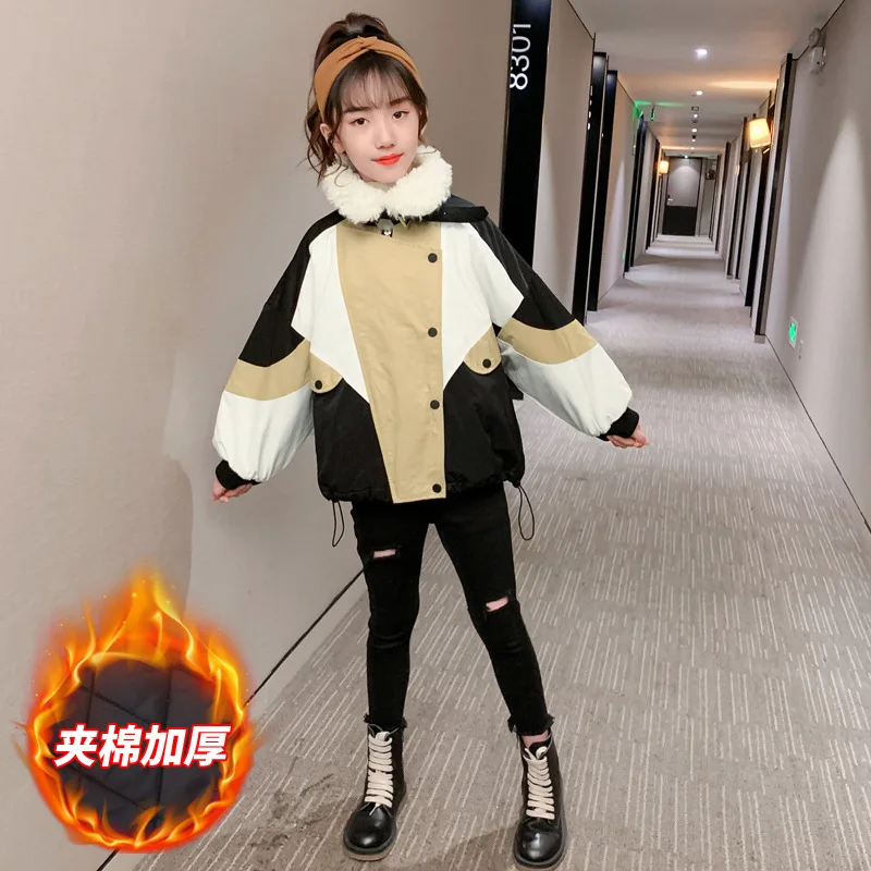 

Girls Baby's Coat Jacket Outwear Green Splicing Thicken Winter Plus Velvet Warm Fleece Sport Cotton Children's Clothing