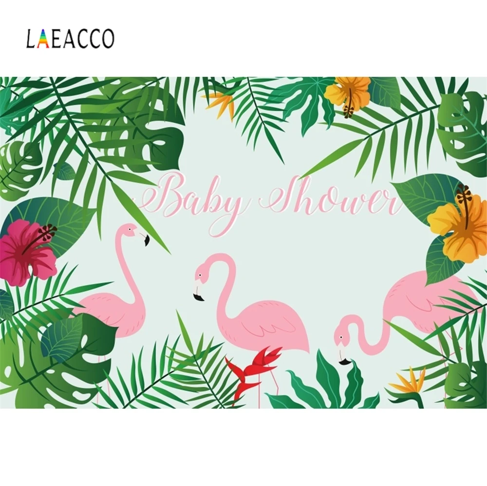 Фоны Laeacco для фотосъемки детей тропические листья цветок фламинго день рождения