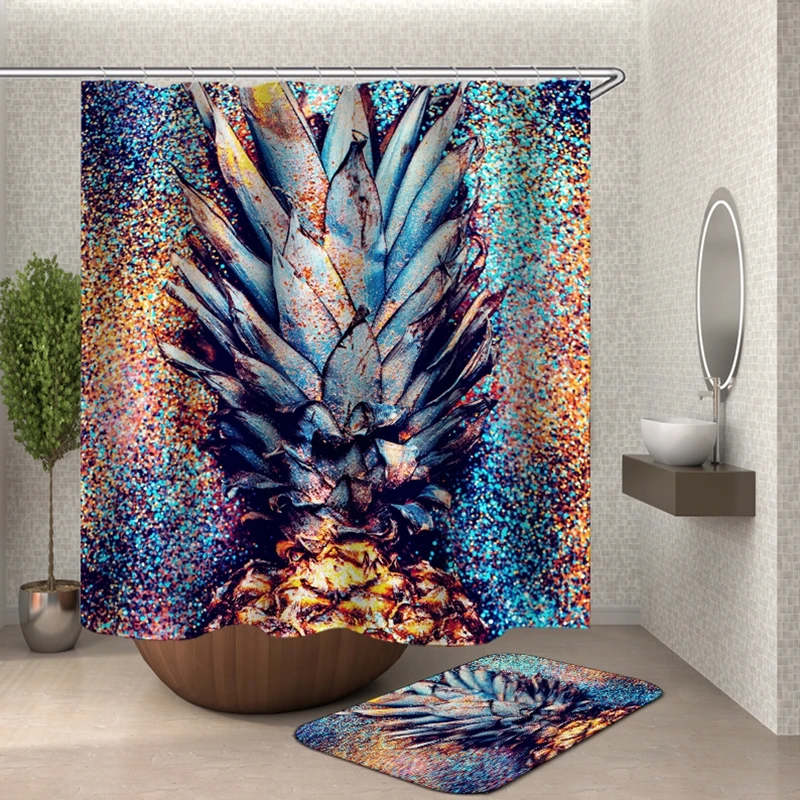 pineapple Shower Curtain With Hooksbathroom curtains bath curtain 3D fabric funny shower waterproof Or Mat | Дом и сад