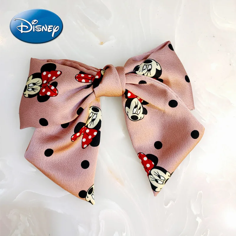 

Disney Mickey Mouse Minnie Wide-brimmed Bow Hairpin All-match Fabric Top Clip Spring Clip Hair Accessories Female