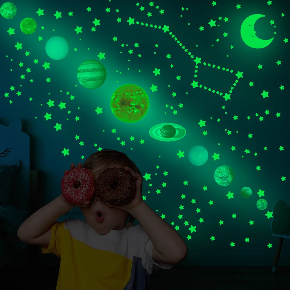 

Luminous Wall Stickers Solar System Nine Planets Children's Room Home Decoration Stars and Moon Fluorescent Stickers 525pcs
