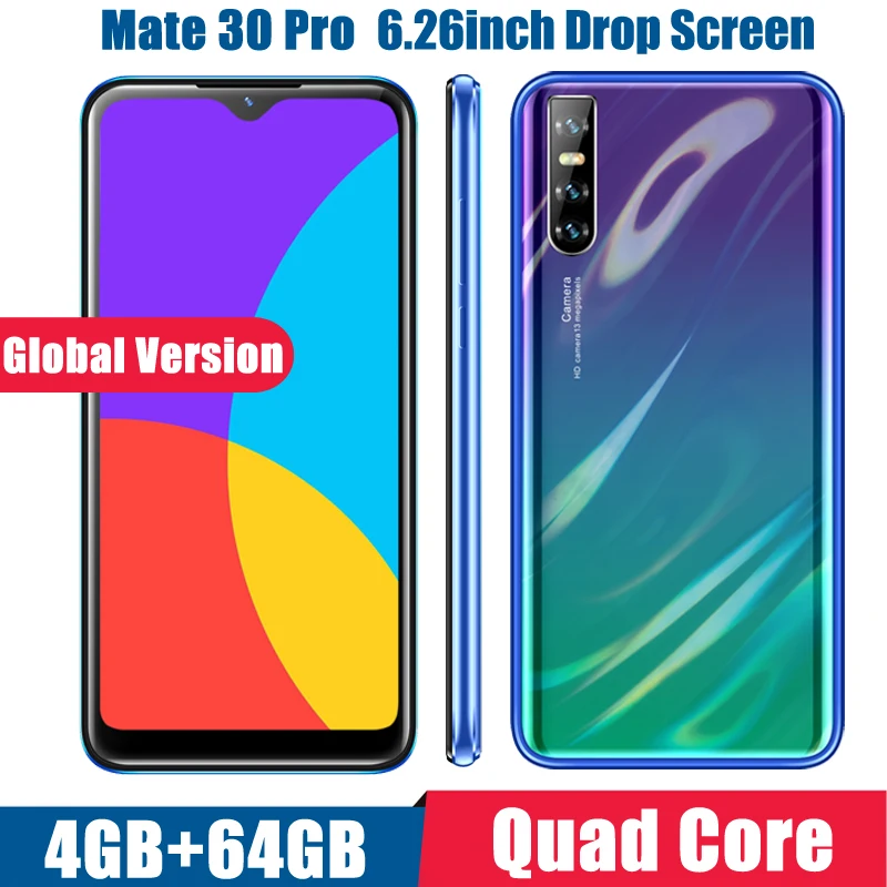 Новый Mate 30 Pro 4G RAM 64G ROM 6 26 &quotFull HD экран четырехъядерный мобильный телефон Android 13MP