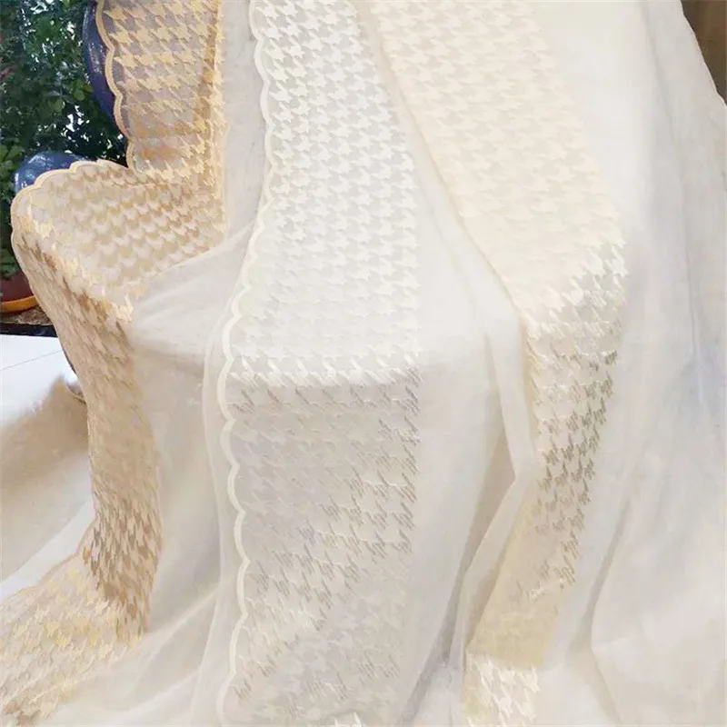 Современные белые тюлевые занавески с вышивкой гусиные лапки прозрачные