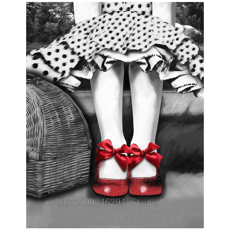 5D DIY Diamond painting Black And White Girl Art Red Shoes full square round embroidery Cross stitch home decor FF1564 | Дом и сад