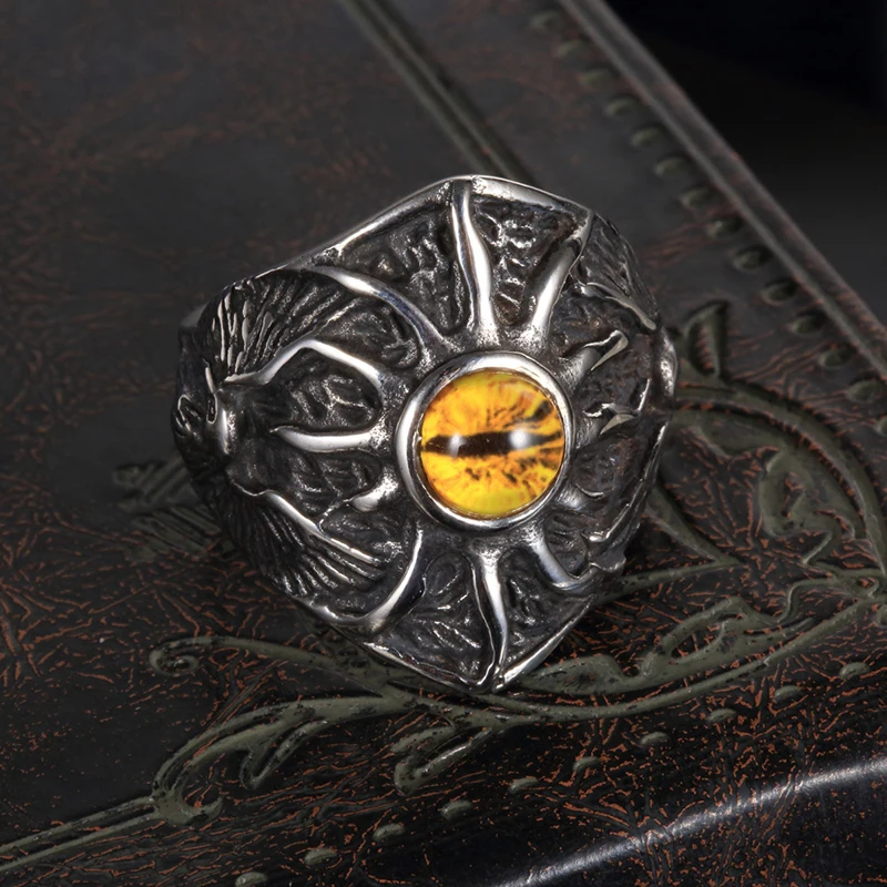 

New Vintage Demon Hawkeye Ring Viking Dragon Men's Locomotive Rings Punk Hip Hop Rock Popular Ring Jewelry Anillo