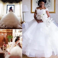 african tiered ruffles ball gown wedding dresses sweetheart weding gowns beading belt sweep train bridal gowns cap sleeves