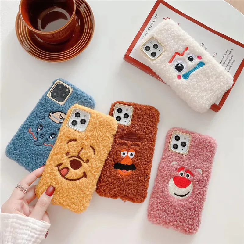 Cute 3D Cartoon Teddy Bear Plush Embroidered Phone Case for iphone XR X XS MAX 7 8 6s plus 11 Pro Max Toy Story soft TPU cover |