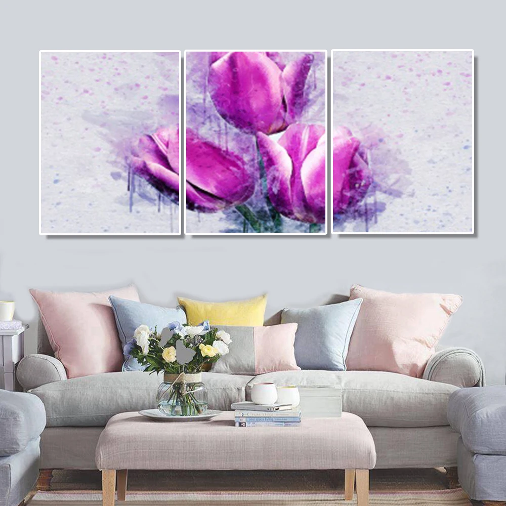 Laeacco 3 панели холст Каллиграфия Живопись Абстрактные Настенные работы тюльпан