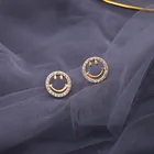 Женские классические корейские серьги-гвоздики с кристаллами, модные геометрические золотистый вечерние серьги с круглым лицом, 2020