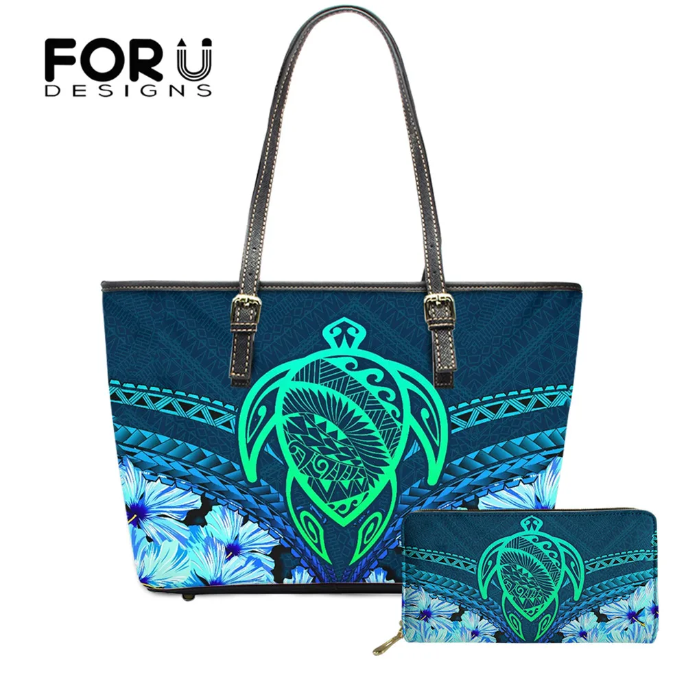 

Модная сумка и кошелек FORUDESIGNS для женщин, полинезийское племя, цветок, черепаха, женские большие тоуты с принтом, женские сумки