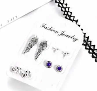 4 пары в комплекте богемные крылья фиолетовые серьги гвоздики с кристаллами