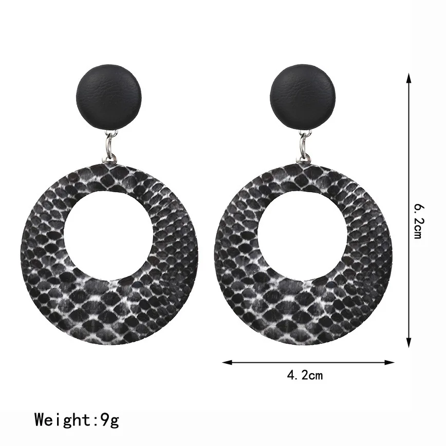 

100 pcs /lot temperament geometric exaggeration earrings female fashion personality snake pattern big circle leather ear pendant