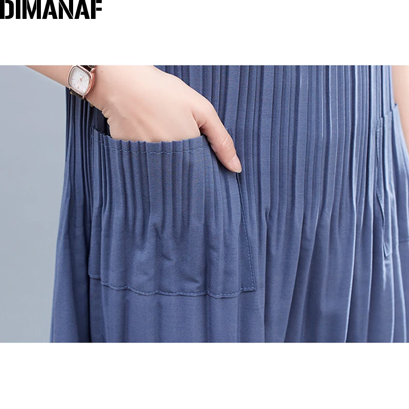 

DIMANAF 2021 Plus Size Summer Dress Elegant Sundress Pleated Fashion Women Vestidos Lady Long Dress Casual Sleeveless Oversize