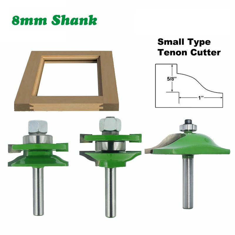

3PC/Set 8MM Shank Milling Cutter Wood Carving Door Panel Cabinet Tenon Router Bit Cabinet Rail & Stile Set Panel Raiser Ogee Bit