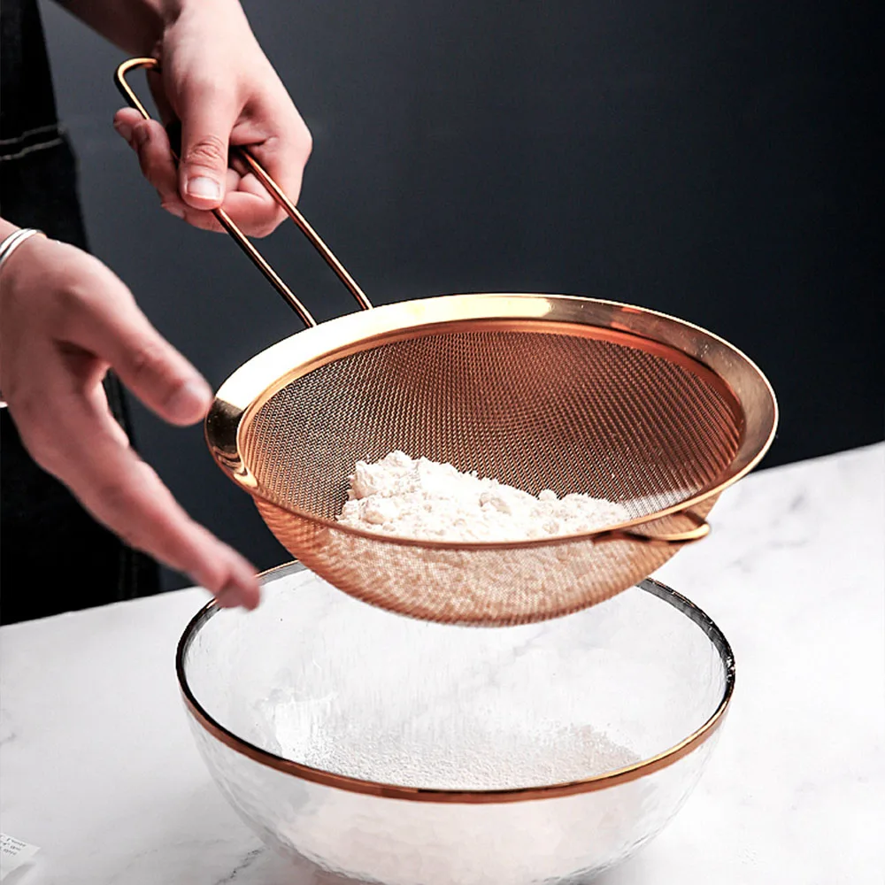 Сетчатый дуршлаг для муки кухонный ручной Дуршлаг Из Нержавеющей Стали розовое