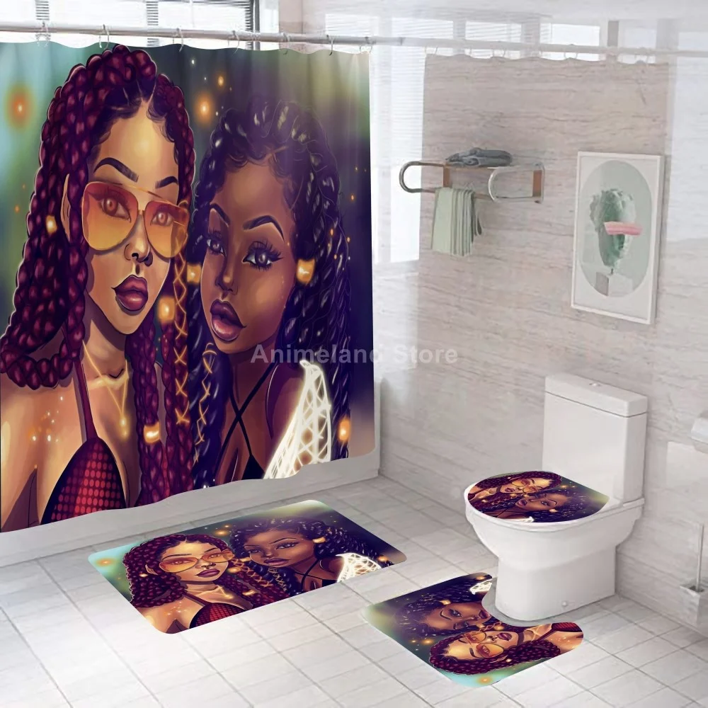 African Girls Shower Curtains Sexy Woman Bathroom Curtain Bath Sets Toilet Cover Mat Non-Slip Washroom Rug Set Modern 180x180cm | Дом и сад