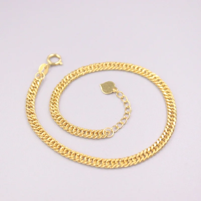 

Pure 18K Yellow Gold Bracelet Lucky 3mm Wide Curb Link Chain Adjustable Bracelet Woman Gift 2.3g / 7.5inch Au750