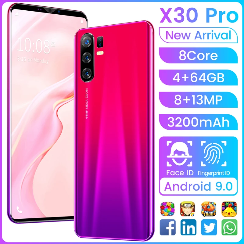 

X30pro Smart Camera Phone 5.8 inch 8MP+13MP 4GB+64GB Fingerprint face Unlock 3200mAh Dual Card Dual standby Gaming Phone