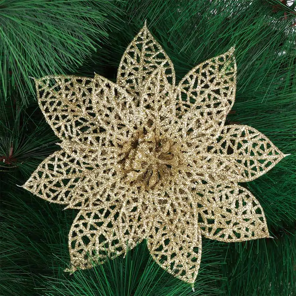 Блестящие искусственные Полые Цветы Рождественская елка украшения для