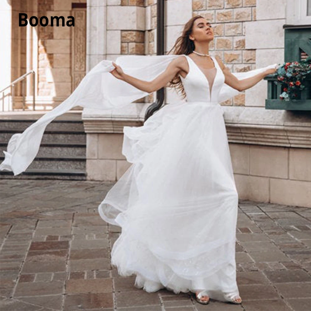 Сексуальное атласное свадебное платье Booma из фатина с блестками и глубоким v