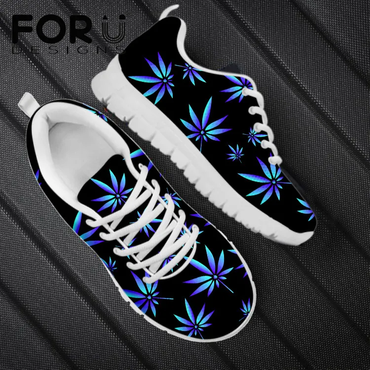 

FORUDESIGNS Ladies Fashion Flats Platform Shoes Tropical Weed Leaf Printed Casual Breathable Sneakers for Teenagers Zapato Mujer