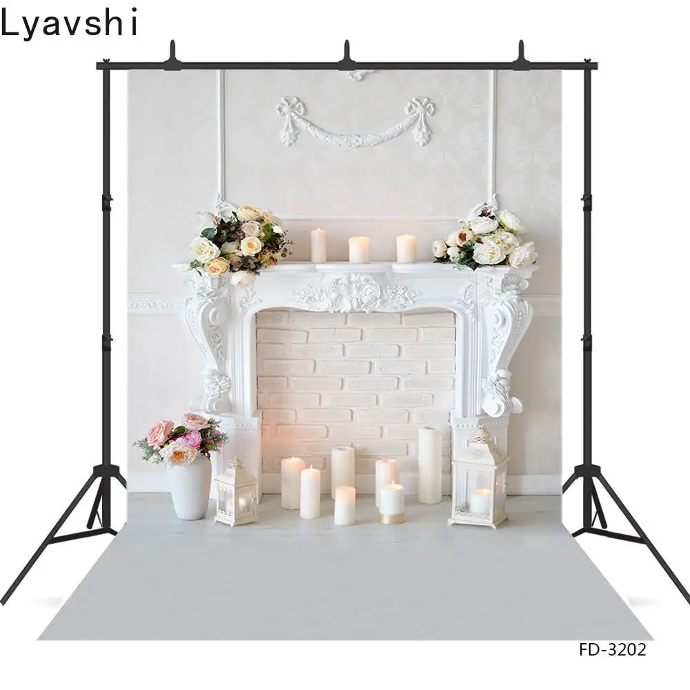 

Виниловый фон Lyavshi для детской и домашней фотосъемки с изображением белых цветов, вазы, свечей в гостиной