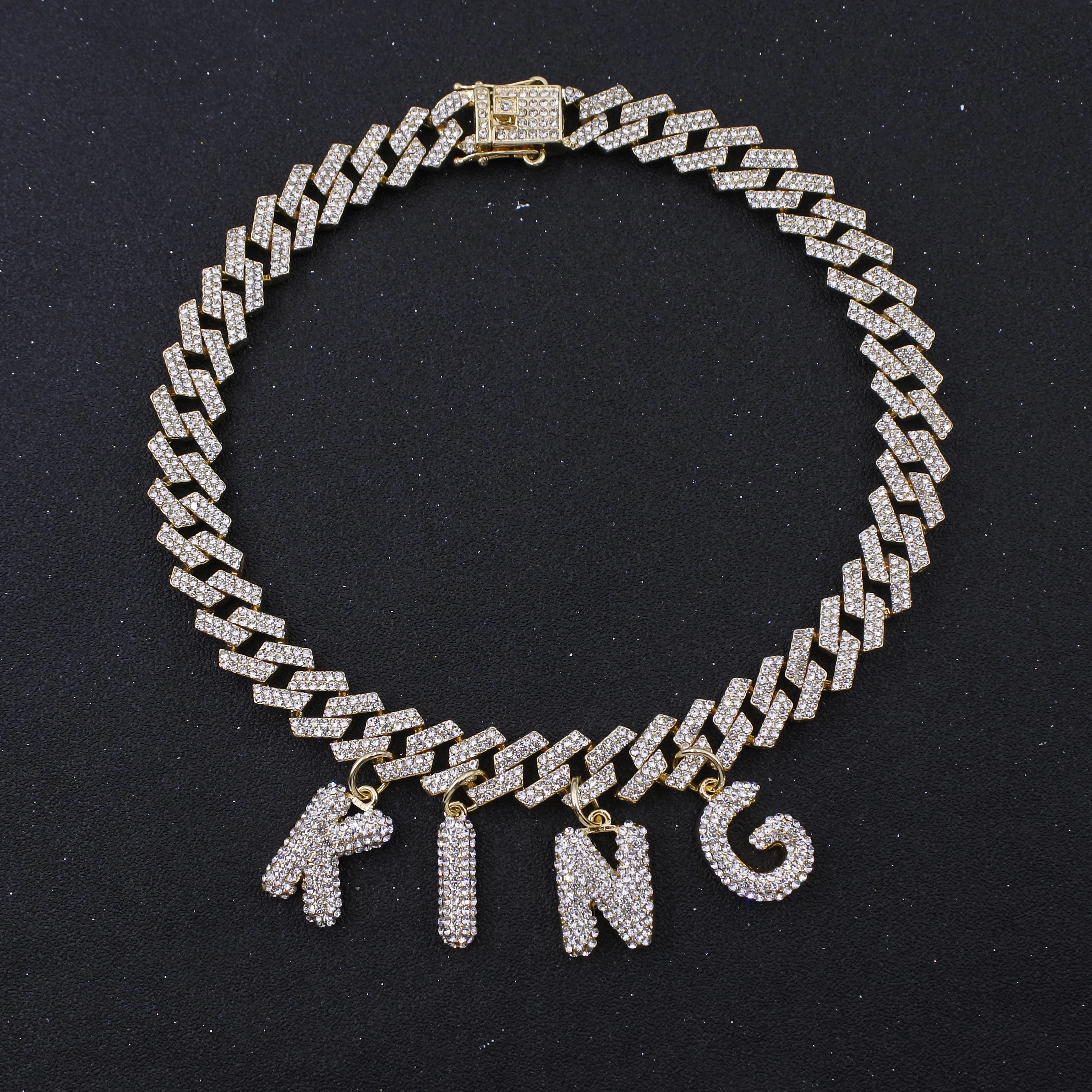 

Hip hop custom name S-link miami cuban link chain necklace 14mm wide DIY statement letters charm initial pendant iced out anklet