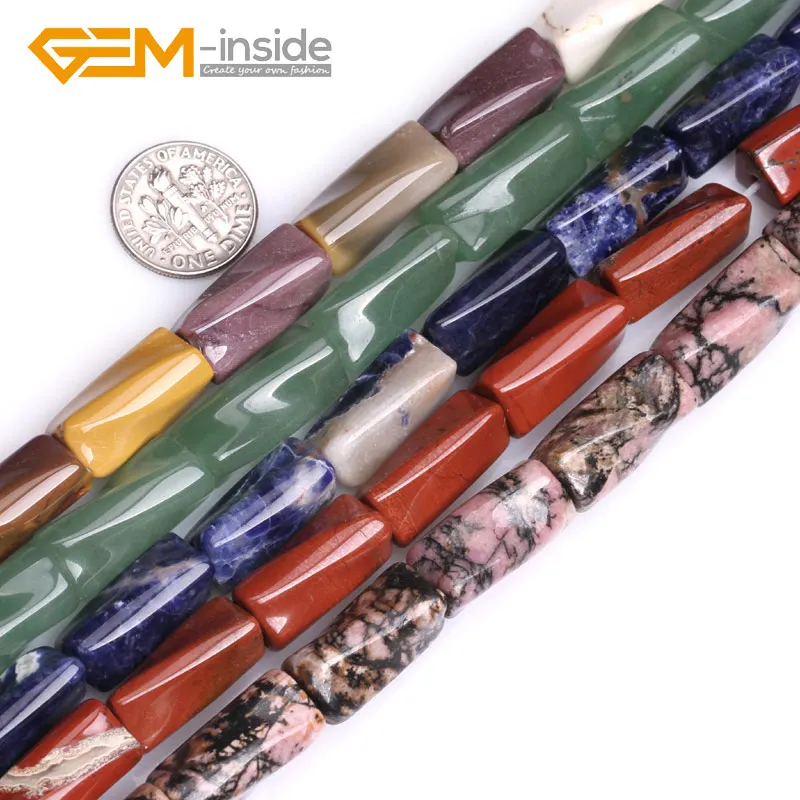 

Natural 9x20mm Column Twist Assorted Material Gem Stones Beads For Jewelry Making Beads DIY 15" Strand Bulk Wholesale