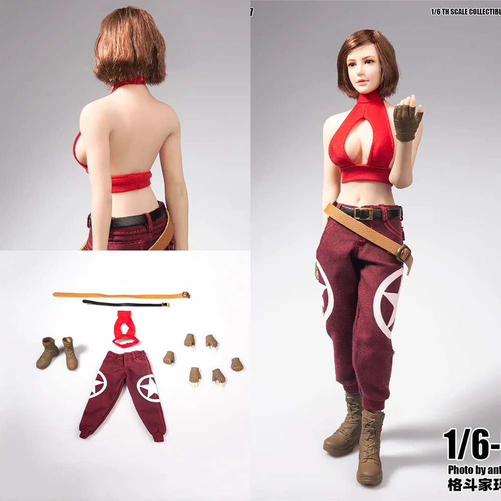 

1/6 Scale Mary Cosplay Suit Sexy Red Color Sleeveless Halter Neck Backless Crimson Printed Pants Model for 12'' Action Figure