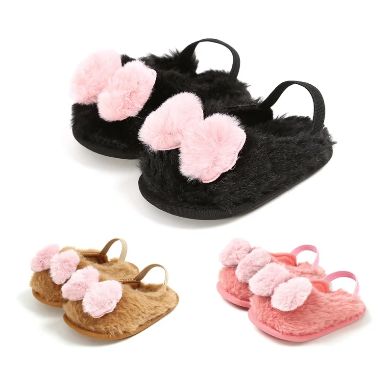 Милые плюшевые мягкие шлепанцы без шнуровки для маленьких девочек Сандалии на