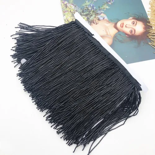 5Meter wholesale 15cm(6inches) heavy Glass Gold color Seed Beaded Fringe Lamp Costume Trim Crafts - Цвет: Black with ribbon