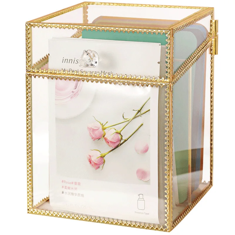Golden Makeup Storage Box Dust-proof Facial Mask Box Lipstick Holder Perfume Organizer Desktop Cosmetic Organizer Jewelry Box