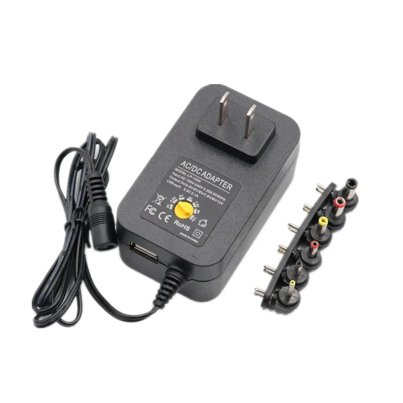 

Universal AC/DC Charger Adjustable Adapter 100-240V TO 3V 4.5V 5V 6V 7.5V 9V 12V 30W Switching Power Supply + 5V USB Port