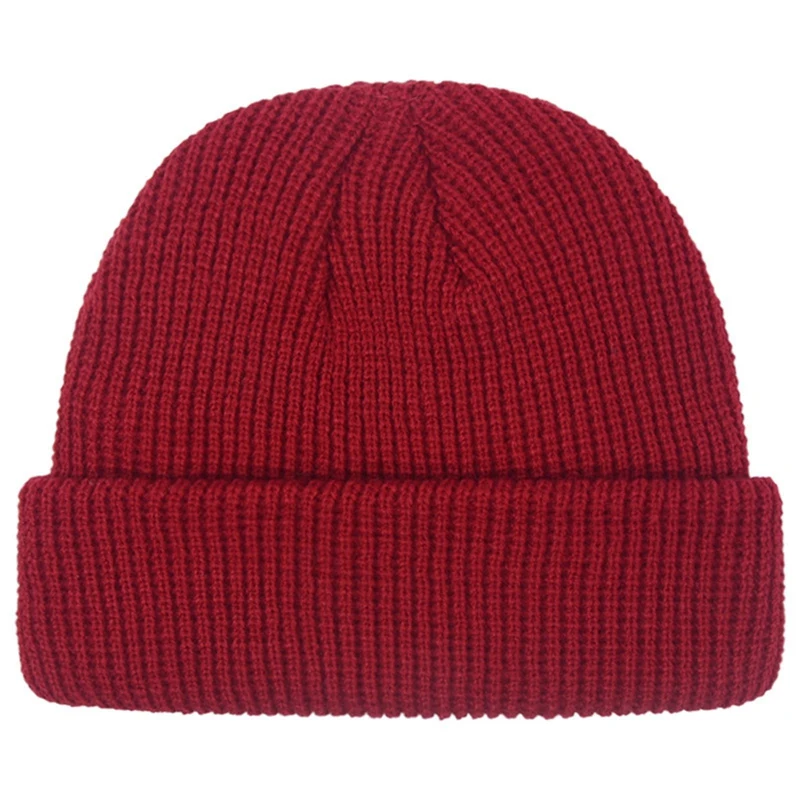 

Pure Color Skull Cap Knit Hats Winter Warm Cuff Beanies For Men Women Orange Black Dark Green Cap