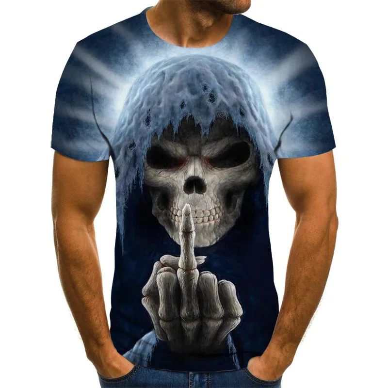 

Horror skull men's T-shirt summer casual tops 3D printed fashion short-sleeved new round neck shirt trendy streetwear